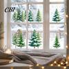 Christmas Glass Decal 2Pcs Snowflake Window Clings, Winter Green Pine Tree Static Easy Apply Sticker Stickers, Snow Dots Xmas Decals for Home