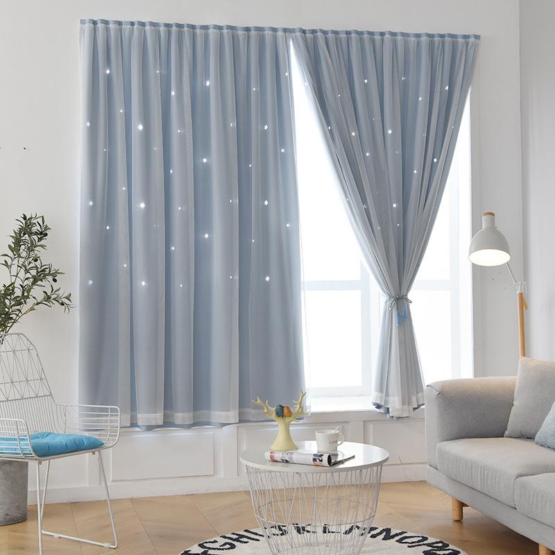For Panels Autohesion 2 Curtains Windows For Bedroom Girls Kids Baby Window Curtain Double Layer Star Cut Out Living Room Decor Wall Home