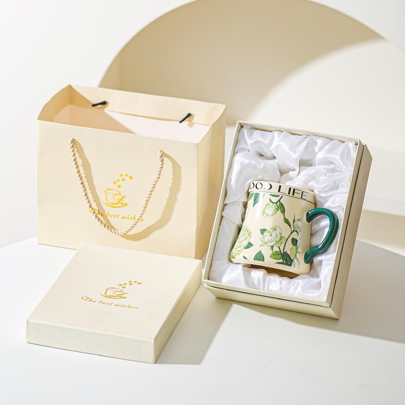Lily of The Valley Ceramic Water Cup Home Office Large Capacity Coffee Cup Breakfast Cup with Lid Design Coffee Cup