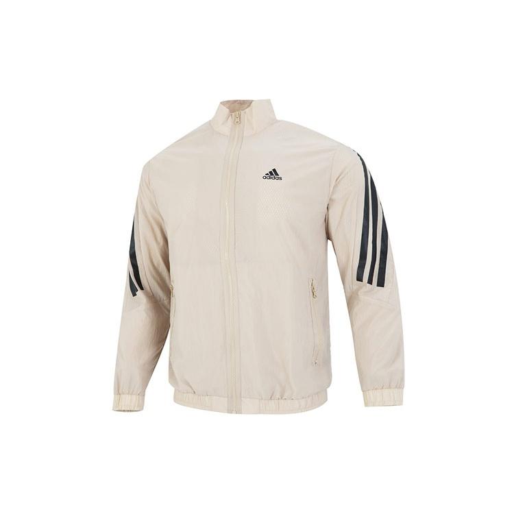 Men s adidas Fi Wv Tt Athleisure Casual Sports Woven Stripe Jacket Khaki HU1514 M