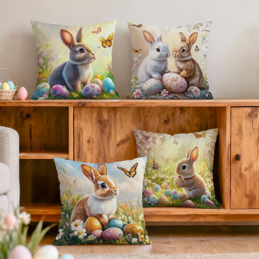 Easter Spring Bunny Cushions Pillowcase Polyester Cushion Cover Throw Pillow Pillowcover Home Car Sofa Decor
