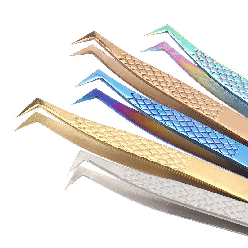 Stainless Steel 7-Shaped Eagle Beak Eyelash Extension Tweezers for Beauty Salons