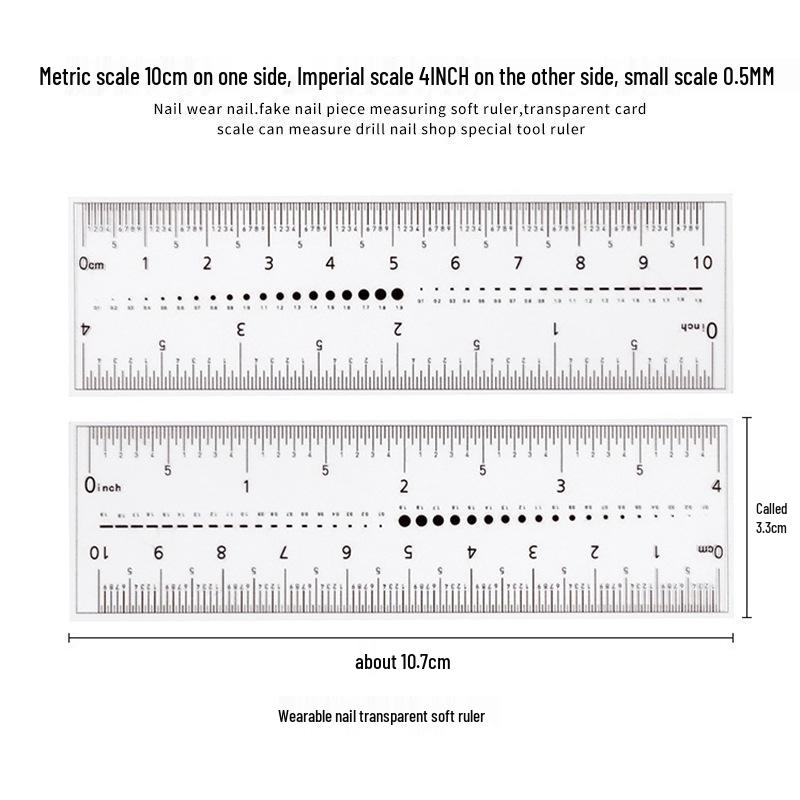 Transparent Nail Measurement Ruler with Zircon Drill Size Guide