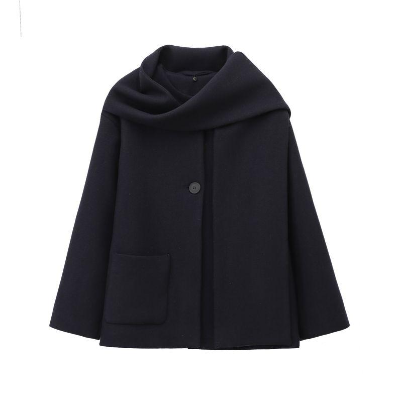 Kaslead New Arrival Women's Fashion Style Blended Scarf Round Neck Long Sleeves Coat Outwear 2095141