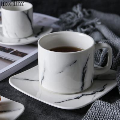 1 Set 120ML/280ML Minimalistische Marmor Porzellan Kaffee- & Teetasse mit Untertasse – Elegantes Keramik Trinkgeschirr