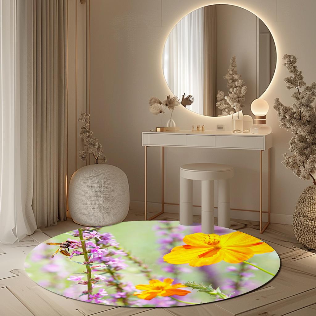 Frühlingsblumenmuster Runde Form Fußmatten Küche Flur Läufer Teppich Schlafzimmer Wohnzimmer Weicher Teppich Rutschfester Bereichsteppich