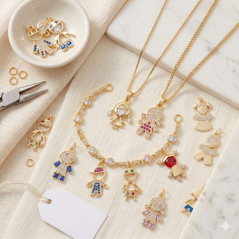 Boy Girl Gold Plated Charms 18K Gold Plated Cubic Zirconia Pendants Brass Pendants Jewelry Gift