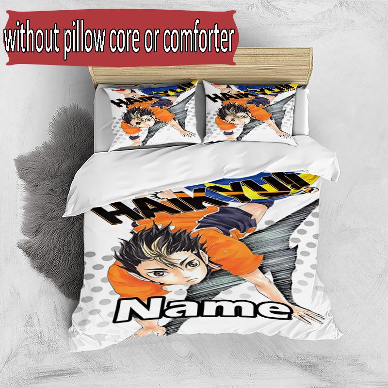 3pcs Duvet Cover Set (1*Duvet Cover + 2*Pillowcase, Without Core), Custom Name Haikyu Pattern Bedding Set, Home Bedroom Decor Gift