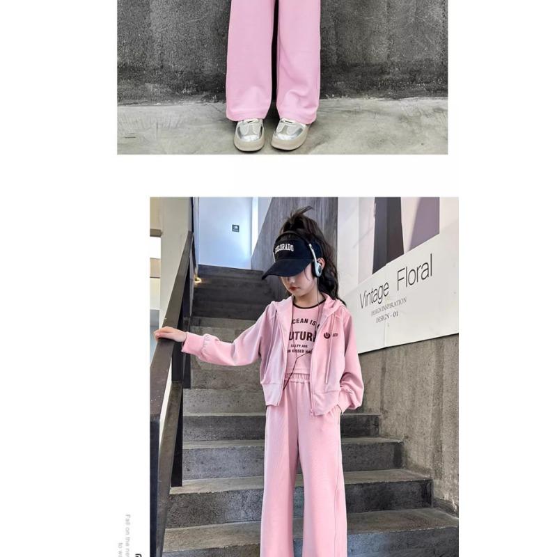 Girls Casual Hooded Sweatshirt And Pants Two Piece Sports Outfit For Big Kids