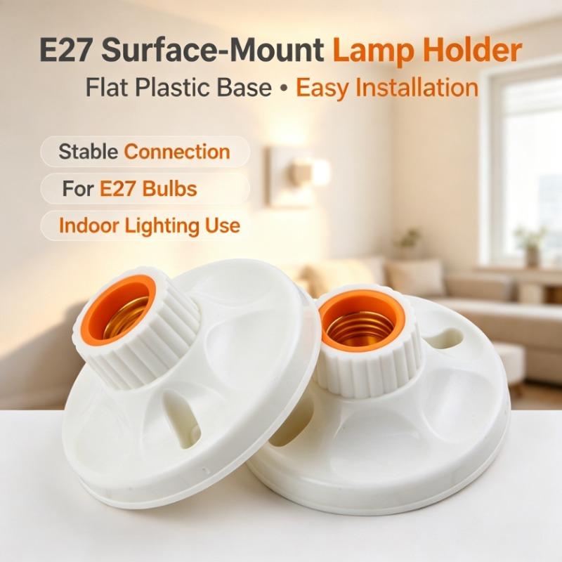 E27 Screw Cap Lamp Holder Plastic Light Lamp Flat Socket Base Ceiling Lamp Fitting Holder Bulb Fixing White Base