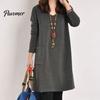 Loose Women Autumn Dress Crew Neck Solid Color Pullover Patch Pocket Lady Keep Warm Womens Clothing Plus Size Winter for Work
