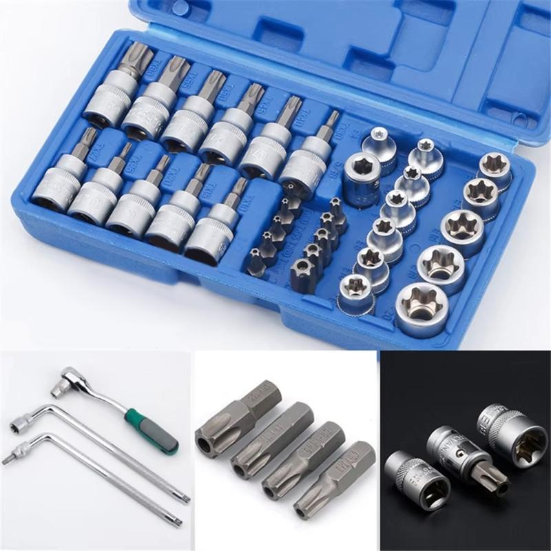 Complete 34Pieces 3/8'' Drive Socket and Bit Kit Male / Female with Storage Box for Home Repairs and Professional Use
