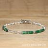 Green Jade Tube & Silver Bead Bracelet – Toggle Clasp Dainty Jewelry, Prosperity Calm Gift for Women