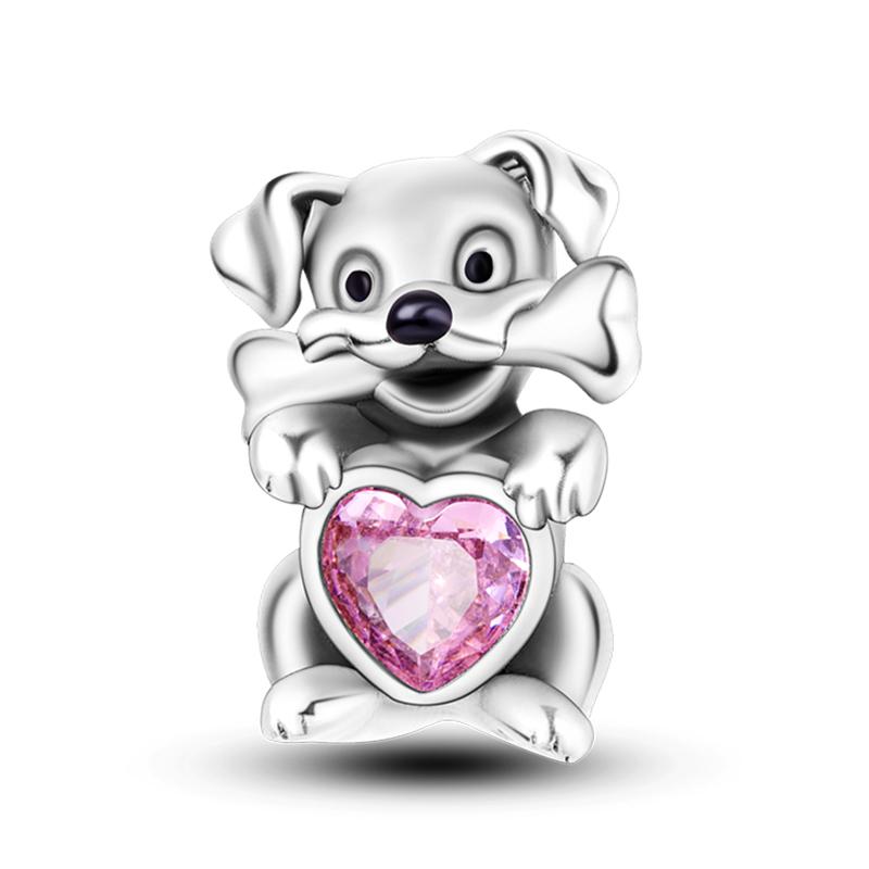 925 Silver Color Pink Rabbit Sheep Cat Dog Animal Charms Beads Fit 3mm 925 Bracelets Fine DIY Birthday Jewelry Make