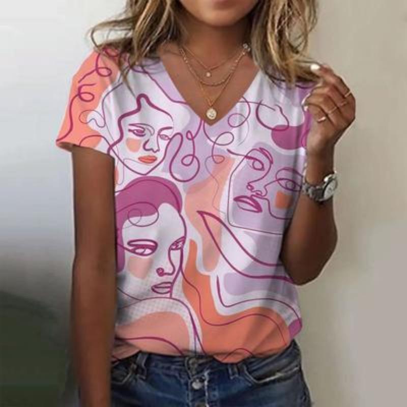 Women T Shirt Abstract Painting Print Funny Clothes Women Short Sleeve T Shirts Top Streetwear Summer Oversized Clothing