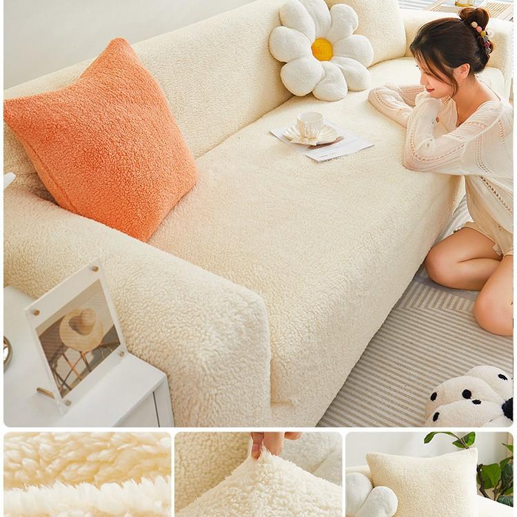 Cream Style Plush Sofa Cover New Winter Style Elastic Sofa Cover All Inclusive Universal Cover Anti Cat Scratching Cover