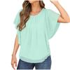 Summer Loose Short Sleeve Casual Chiffon Blouse Women Fashion Tops Solid Color Pleated Simple Elegant Office O Neck Shirts Ladies Clothes