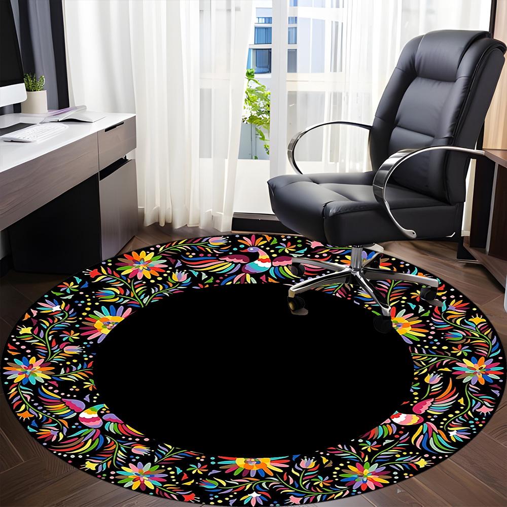 1PC Floral Embroidery Office Round Rug, Non Slip, Soft and Durable Office Rug for Interior Decoration, Perfect for Office