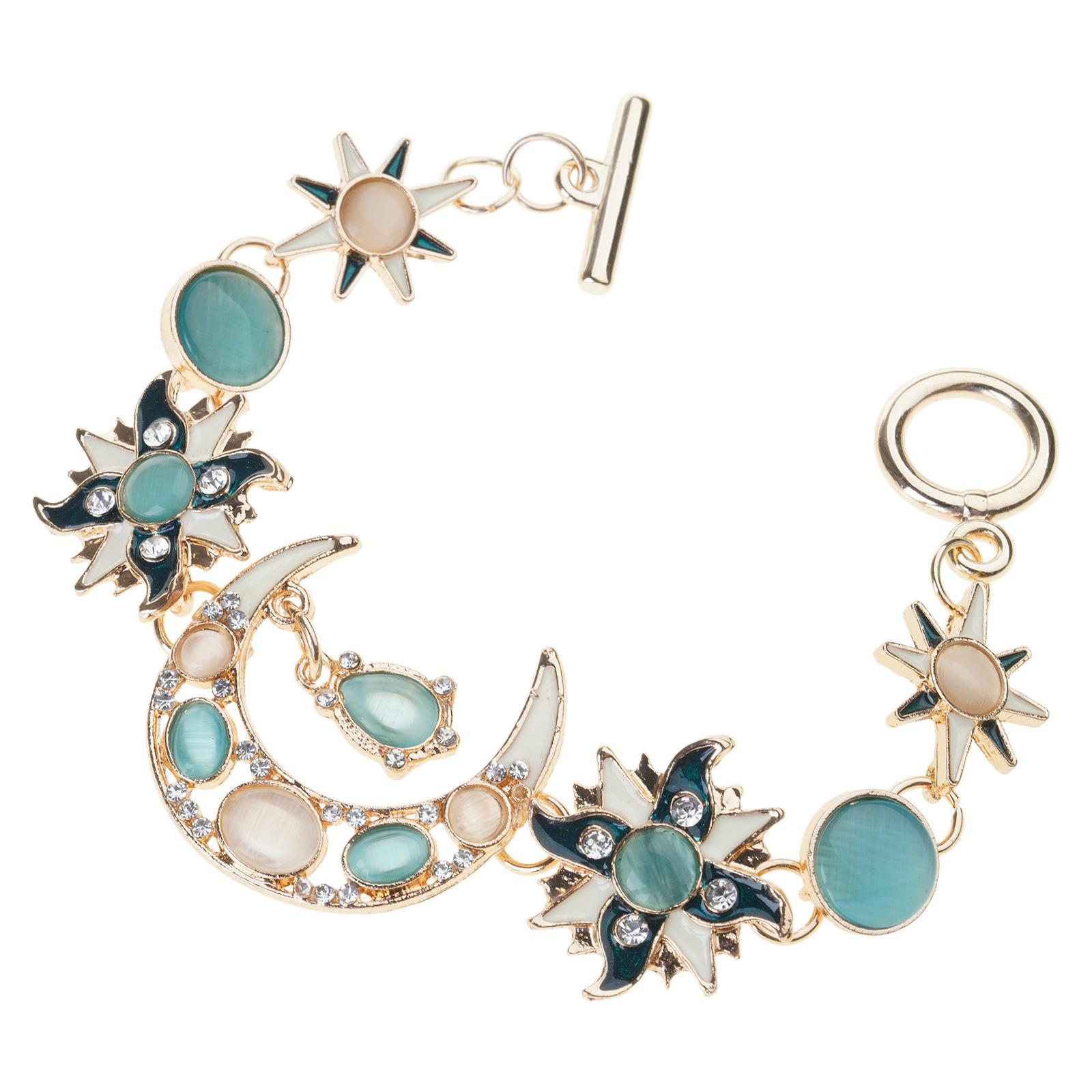

Sophisticated Women s Bohemian Style Bracelet with Asymmetrical Sun Moon Star Designs and Natural Rhinestone Opal 2