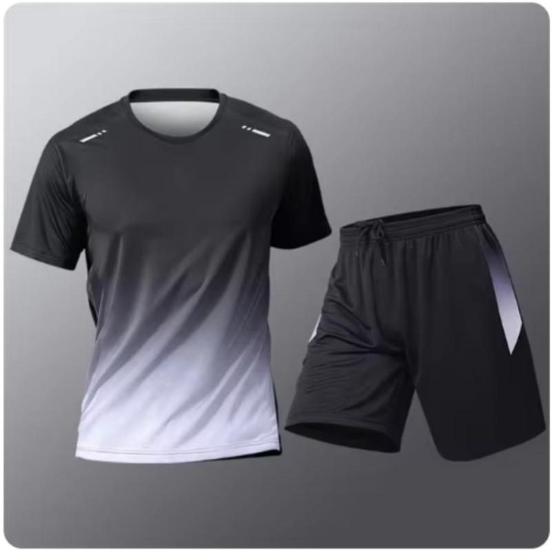 Sommer Fitness Herren Laufshirt mit kurzen Ärmeln + Shorts Zweiteiliges Set Sportbekleidung Lässig Fitness Sport Schnelltrocknende Sets
