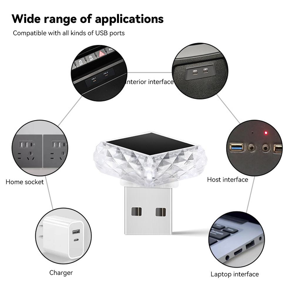 Car Interior USB Ambient Atmosphere Light LED Decorative Signal Lights Auto Reading Lamp Decorations Diamond Triangle
