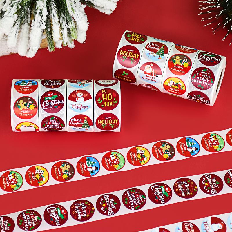 500pcs/roll Merry Christmas Label Stickers Cartoon Santa Claus Xmas Tree DIY Gift Box Baking Package Sticker New Year Decor