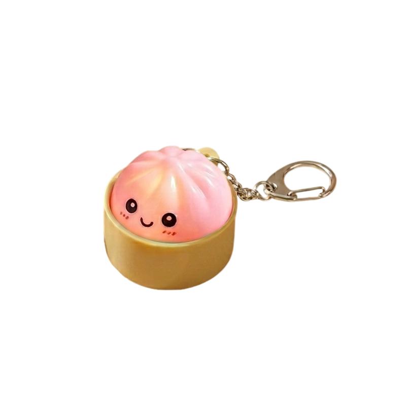 Funny Dumpling Bao Bun Keychain Fidget Clicker With LED Light Portable Stress Relief Toy for Travel Commute