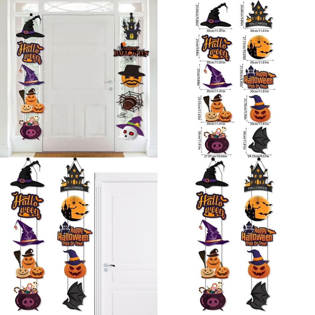 Halloween Scene Setter Door Hanging With Paper Pumpkin And Bat For Seasonal Festivities
