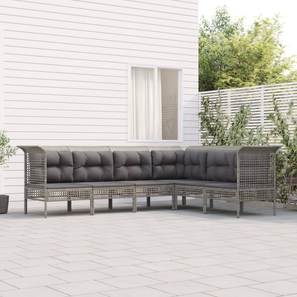 6 Piece Garden Lounge Set with Cushions Grey Poly Rattan