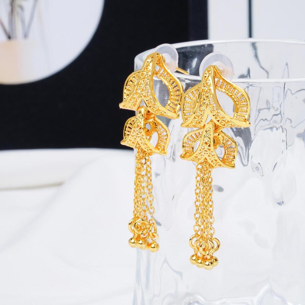 Pozlacená svatební sada náhrdelníku a náušnic 24K - Nový styl, květinový design pro ženy