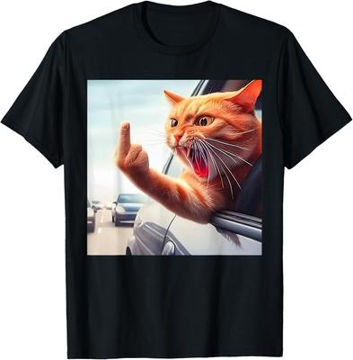 Funny Cat Middle Finger Hilarious Cat In The Car Cat Lover Unisex T-Shirt