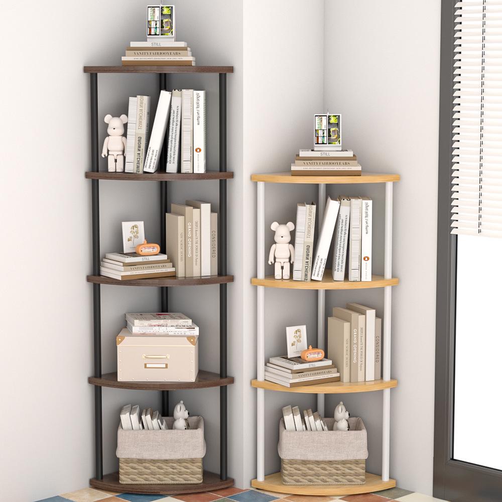 Triangular Corner Cabinet with Multi-Layer Storage and Display Shelves for Living Room or Bedroom.