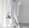 2025 Women's Plus Size Striped Long Sleeve Shirt - Casual, Loose Fit, 4 Colors, Japan & South Korea Style