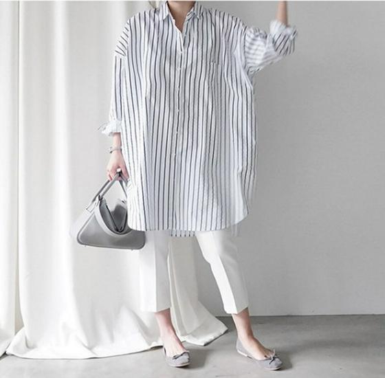 

Женская полосатая рубашка с длинным рукавом больших размеров 2025 - Повседневный, Свободный крой, 4 цвета, Стиль Японии и Южной Кореи 2XL