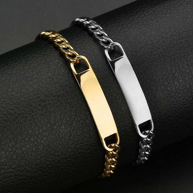 Einfaches personalisiertes Namenslogo Text Herren 18 Karat Gold PVD Edelstahl ID Leere Stange Armband Schmuck Länge 20cm/20cm+5cm