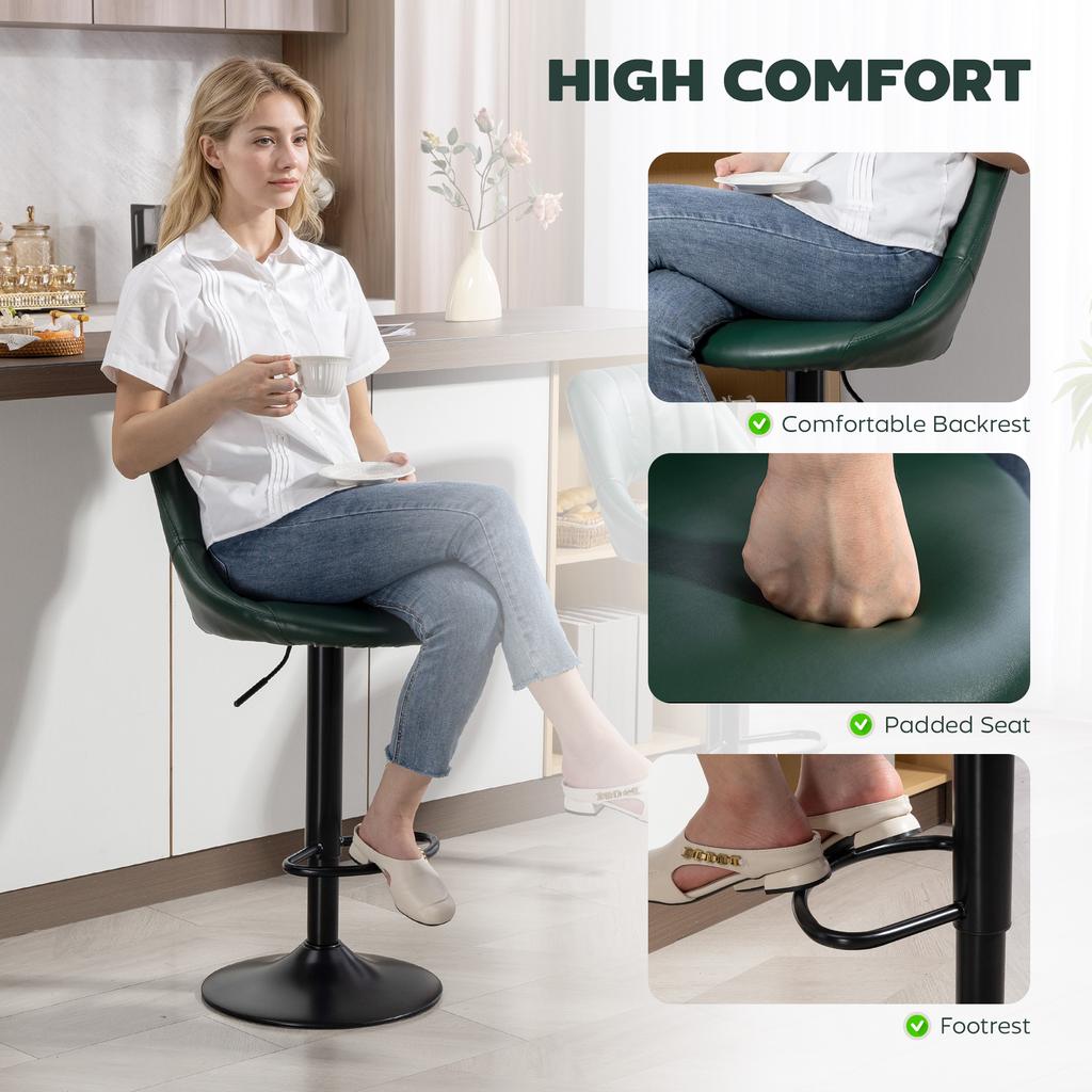 Set of Two Faux Leather Bar Stools - Dark Green