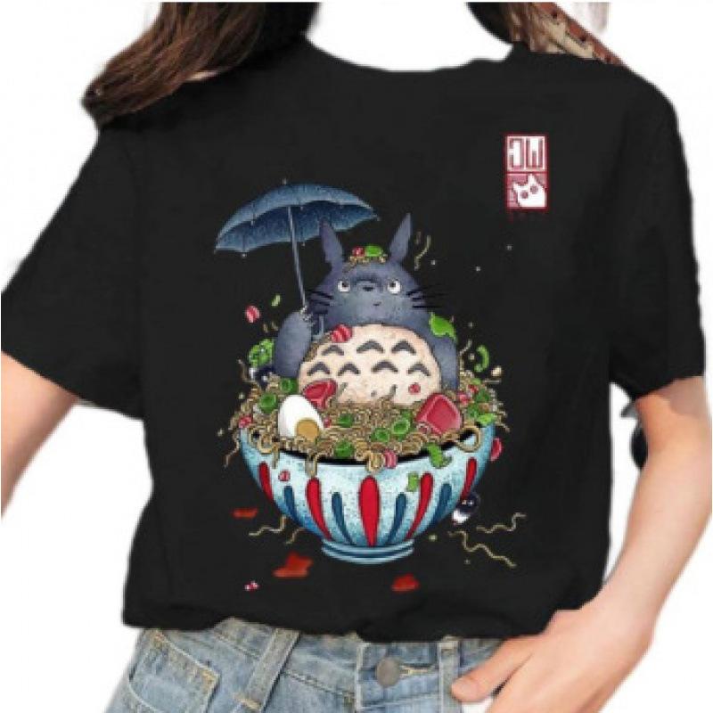 Cartoon Totoro Anime Series Printing, Summer Campus Large Size Men's and Women's Short Sleeve Anime T-shirt