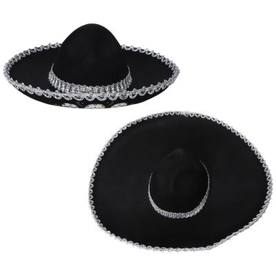 Mexican Skull Pattern Corned Hat with Metallic Braid Decor, Wide Brim Festival Hat for Adults Kids Halloween Carnival Party