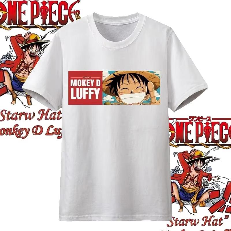 One Piece Anime Straw Hat Member Printing Oversized Cotton Tshirt Men and Women Comfortable Y2K Childrens Clothing Summer Tees