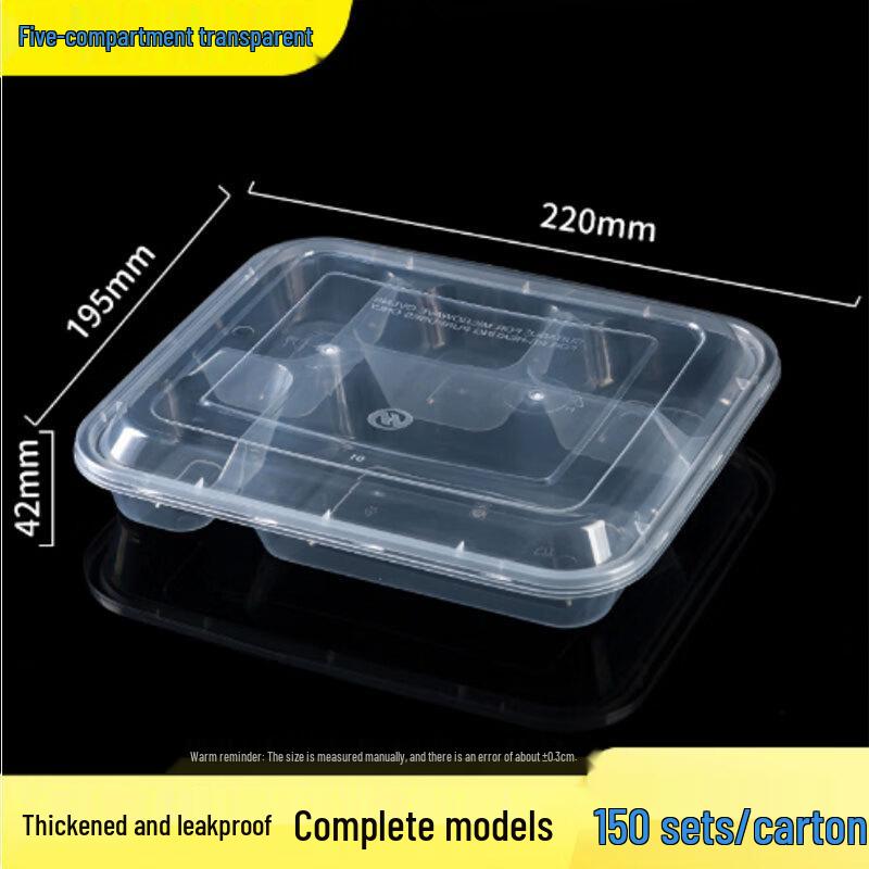 Ronghe Disposable 5-Compartment Meal Prep Containers with Lids