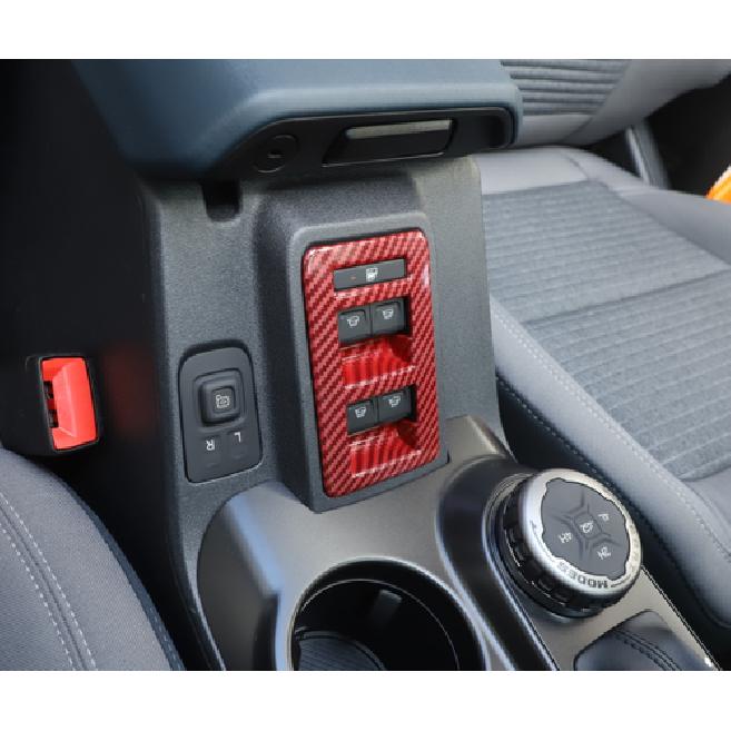 Red Carbon Fiber Window Switch Trim Cover Accessories For Ford Bronco + ABS