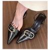 Fashion Punk Goth Metal Buckle High Heels Sandals Women Summer Pointed Toe Silver Party Shoes Woman Korean Style Thin Heels Sandals