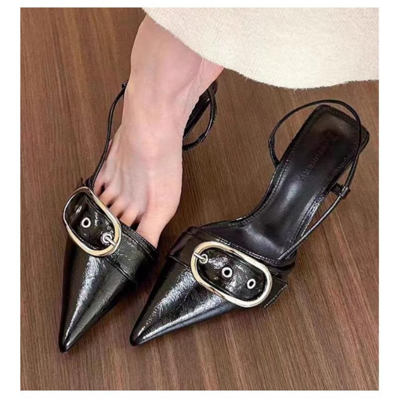 

Fashion Punk Goth Metal Buckle High Heels Sandals Women Summer Pointed Toe Silver Party Shoes Woman Korean Style Thin Heels Sandals 35
