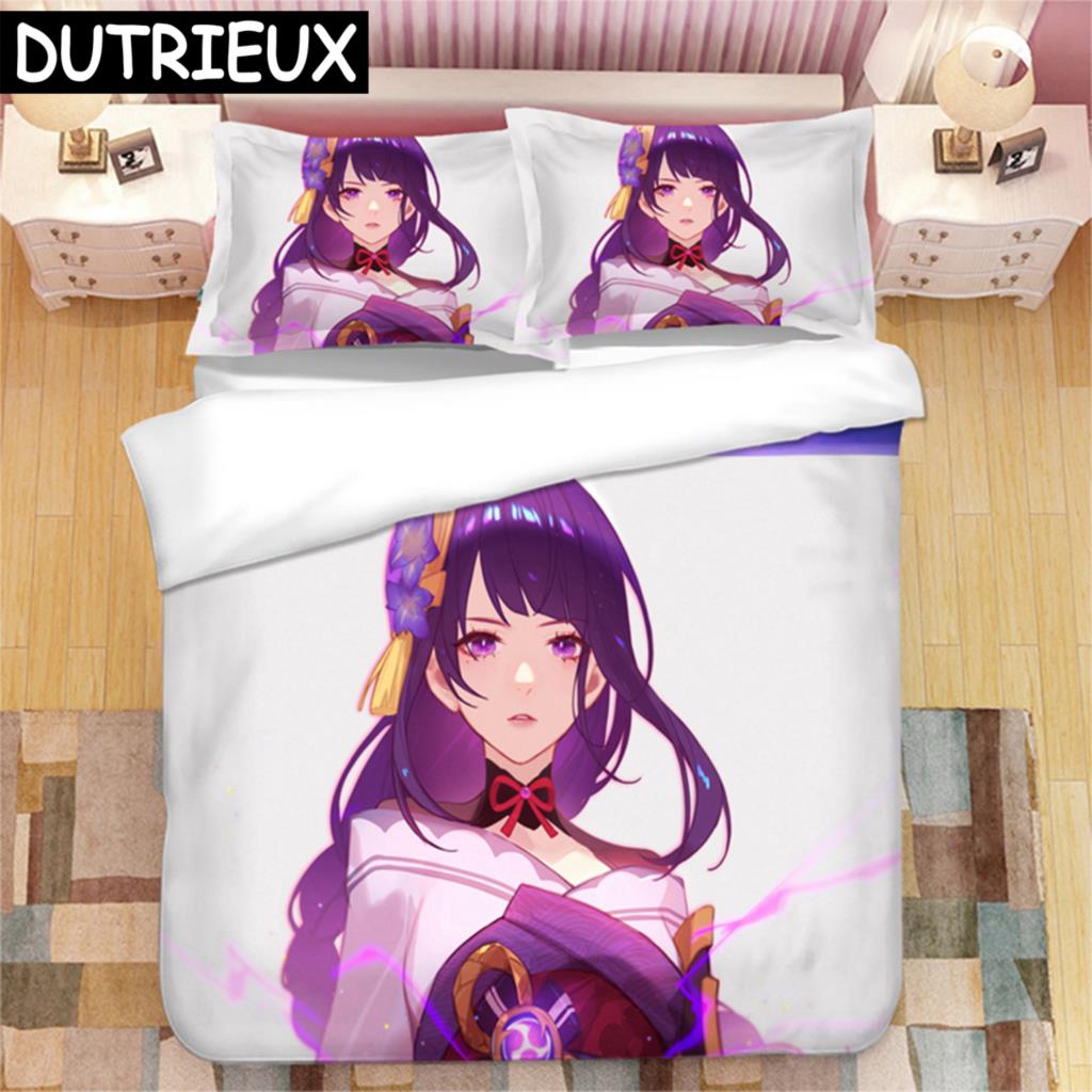 

Genshin Impact Райдэн Сёгун Набор постельного белья с 3D-печатью Пододеяльники Наволочки Одеяло Комплект постельного белья Постельные принадлежности Пододеяльник EU single(135x200cm)