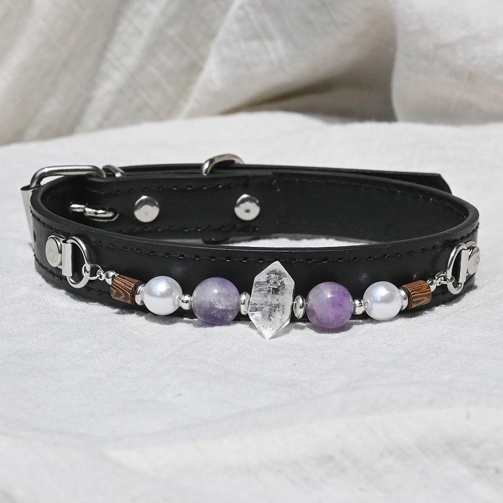 Verstellbares Katzenhalsband Abnehmbares Hundehalsband Exquisites Leder-Haustierhalsband Welpe