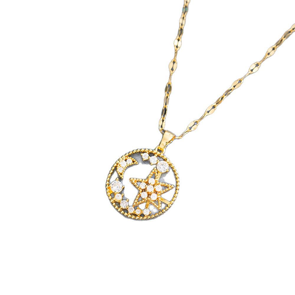 Star and Moon Zircon Necklace: Japanese-Korean Style, Trendy New Design, Titanium Steel