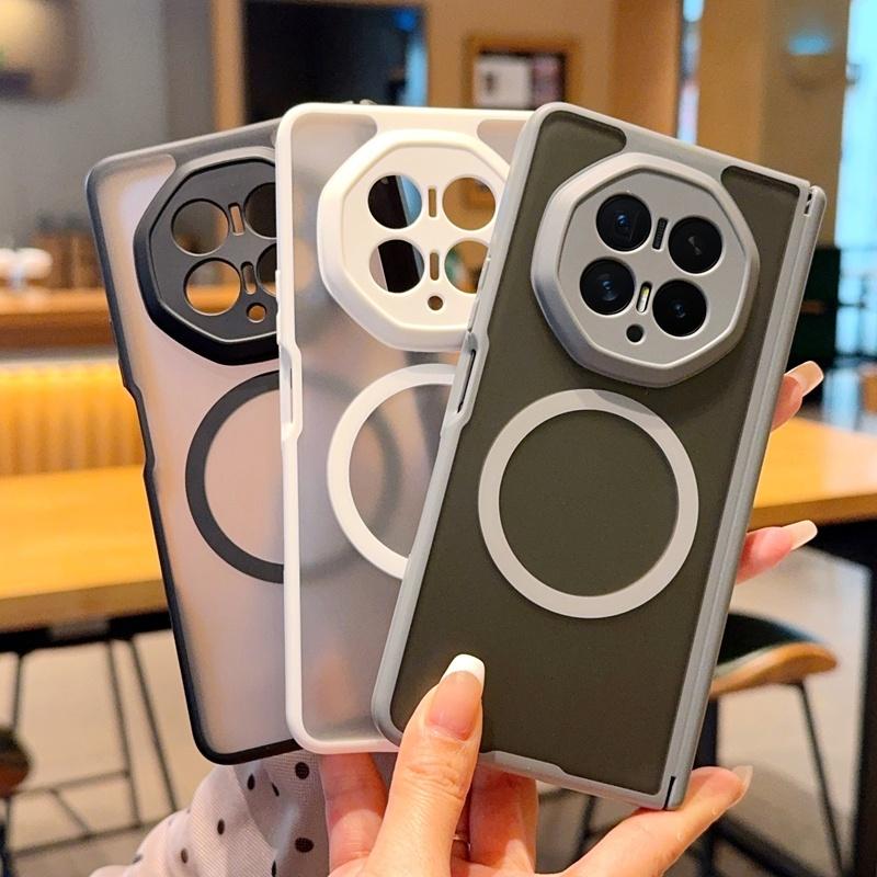 For Honor Magic V6 Magnetic Case Acrylic Matte Transparent Phone Cover Equipped With Central Hinge Protection Shell