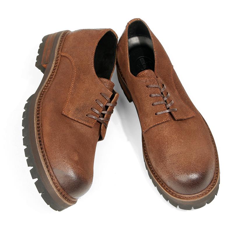 16-2 Oil Wax Matte Big Head Leather Shoes Retro Round Head Tooling Shoes Thick Sole Fashionable Simple Casual Leather Shoes