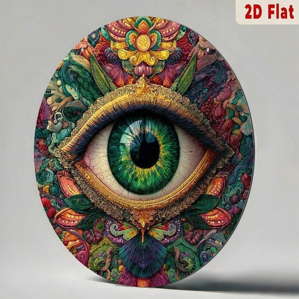Colorful 2D Metal Eye Wall Art Sign, Ornate Round Hanging Plaque, Intricate Pattern Home Decor Gift