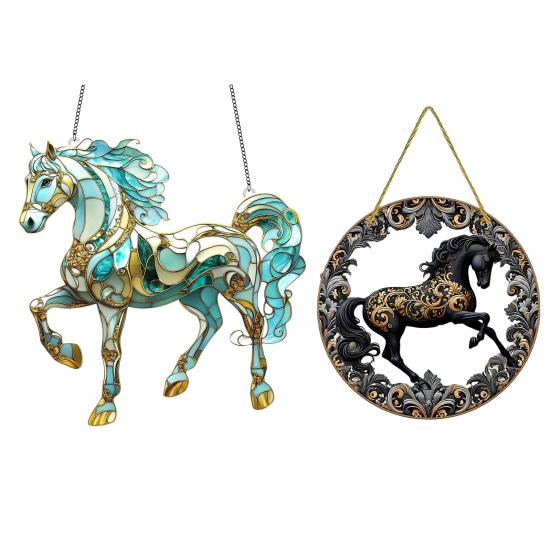 Yousheng Horse Hanging Sign Round Acrylic Panel Sign 2D Flat Horse Sign Decorative Front Door Sign for Home Farmhouse Outdoor Indoor Decoration